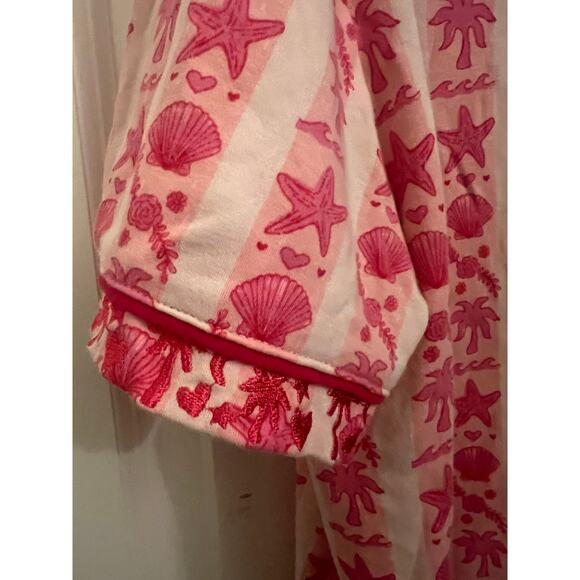 Pink Palm Puff Pajama Top Blush Bay XL Short Sleeve Button Down Embroidery Sleep - Picture 6 of 9